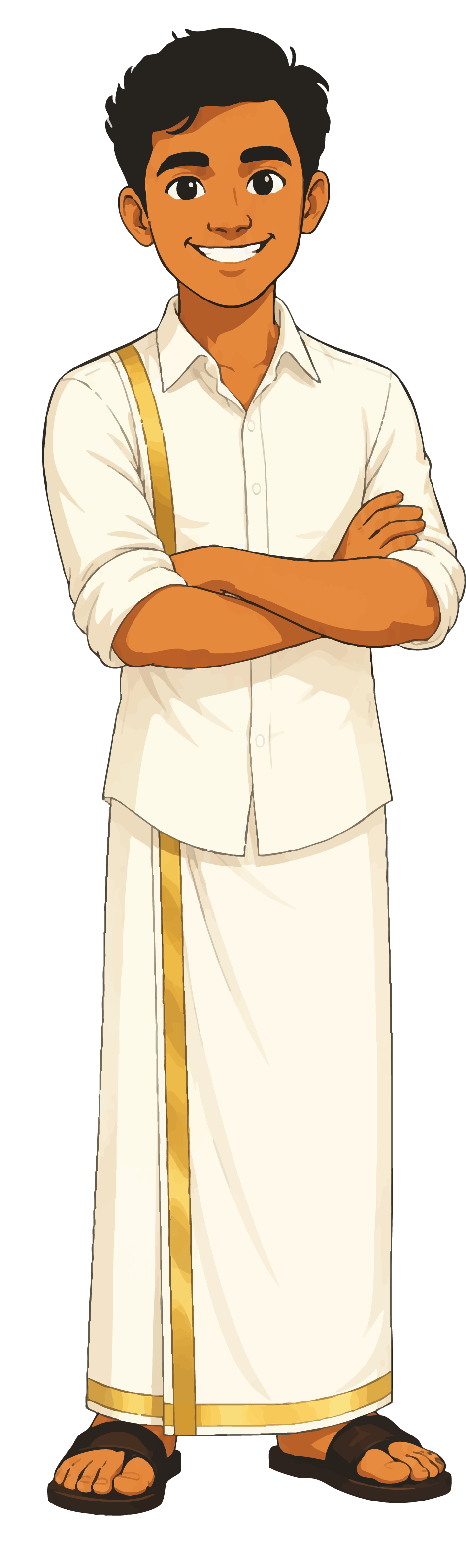 Smiling Agans mascot wearing a traditional Kerala mundu