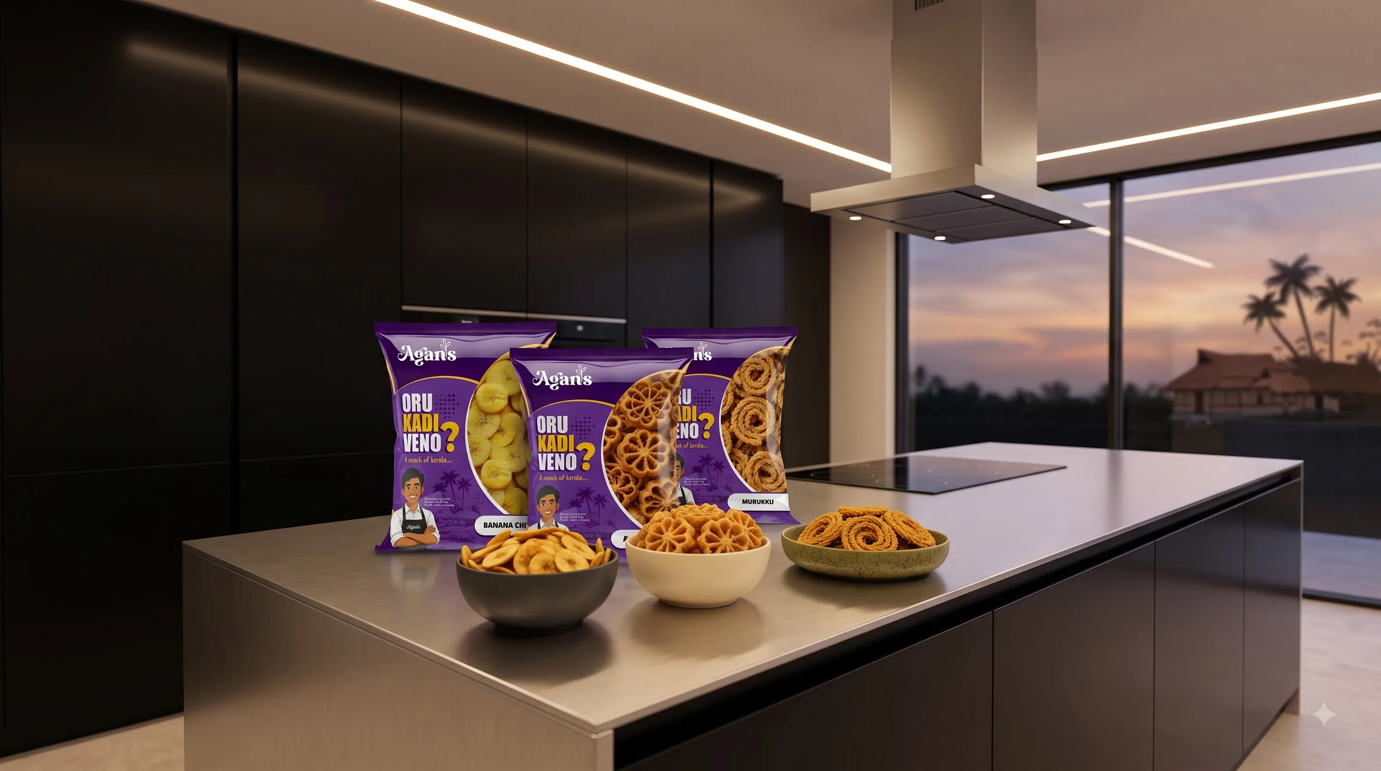 Agans snack packs in a warm Kerala kitchen